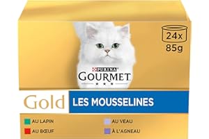 GOURMET | GOLD | Chat | Les Mousselines | Aliment Complet pour Chat Adulte | Lapin, Bœuf, Veau, Agneau | Boite |Lot de 4 (24x 85 g)