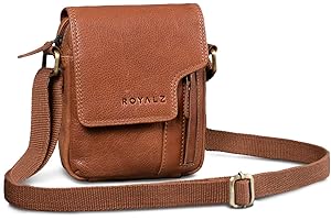 ROYALZ Columbus' Bolso Bandolera Pequeño de Piel Auténtica para Hombre Bolsa Mensajero de Cuero Vintage