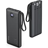 VRURC Power Bank slim 10000mAh con 4 cavi integrati Caricatore Portatile USB C Batteria Esterna Portatile LED Digitale Displa