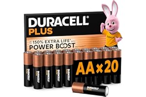 DURACELL Plus AA Batteries (20 Pack) – Alkaline Batteries 1.5V – Up to 150% Extra Life with POWER BOOST Actives – Packaging may vary – 0% Plastic Packaging – 10-Year Storage - MN1500