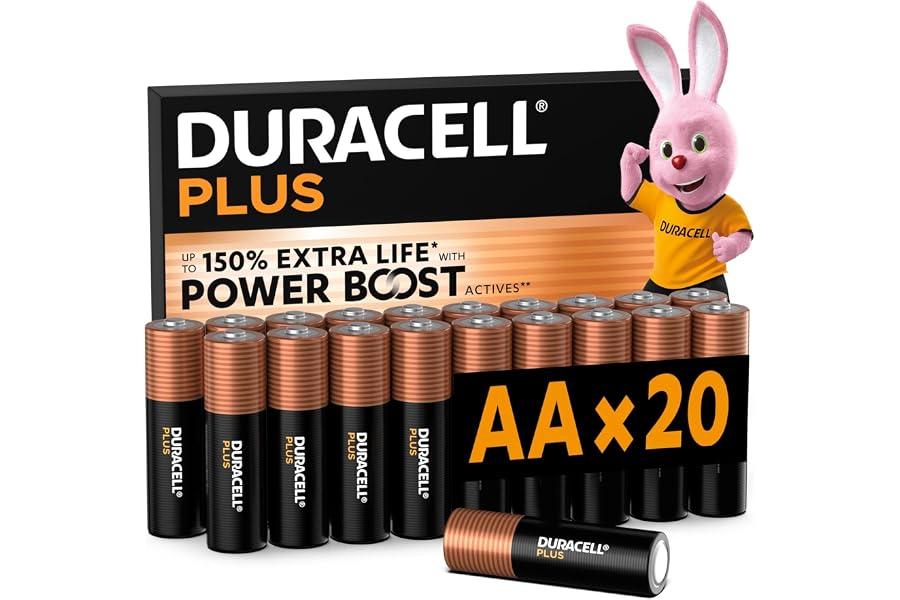 DURACELL Plus Pilas AA (Paquete de 20) – Pilas alcalinas 1,5 V – Hasta un 150 % de duración extra con activos POWER BOOST–Fia
