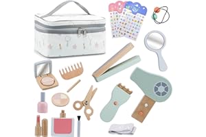 Aischens Drewniany zestaw do makijażu dla dziewczynek w wieku 2, 3, 4 lata, odgrywanie ról, prezent urodzinowy, z torbą do przechowywania