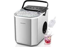 EUHOMY Machine à glaçons, 9 glaçons en 6 minutes, format Bullet, 2 tailles de glaçons, machine de comptoir en acier inoxydable, capacité de 12 kg/jour, argent, pour la maison, la cuisine, le bureau