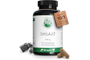 Shilajit Original Himalaya - IMPORTANT: 13.000 mg de shilajit par dose journalière (extrait 10:1) +50% d'acide fulvique +12% d'acide humique - 3 mois de réserve (180 gélules) - Green Naturals®