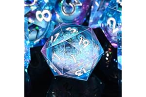 SIQUK 7 Pièces Dés Polyédriques Dés Liquid Core D4 D6 D8 D10 D12 D20 D% Jeu de Dés Polyédriques pour DND RPG MTG, Bleu & Violet