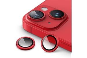 JETech Ochraniacz Obiektywu Aparat dla iPhone 14 6,1 Cala i iPhone 14 Plus 6,7 Cala, 9H Szkło Hartowane Metalowy Indywidualny Pierścień Cover, HD Przezroczyste, 1 Komplet (Czerwony)