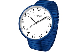 XIRUVE Facile à Lire Super Grand Cadran Chiffres Arabes Bracelet Élastique en Acier Inoxydable Montre à Quartz Analogique pour Femme Homme