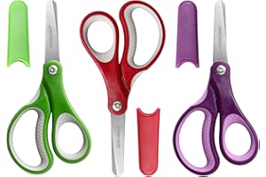 JARVISTAR 3 Stück Linkshänder Rechtshänder Kinderschere, Kinder Sicherheit Schere Bastelscheren Set Schulschere Papierschere Gerundete Klingen Kleinkindschere Klein Schere DIY 13 CM(Rot/Grün/Lila)