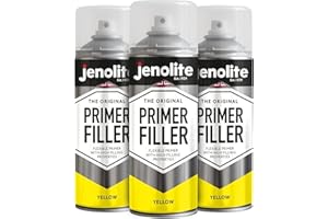 JENOLITE Peinture d'apprêt de remplissage en aérosol | JAUNE | Apprêt flexible avec des propriétés de remplissage élevées | Remplit les petites bosses et rayures pour une finition lisse | 3 x 400ml