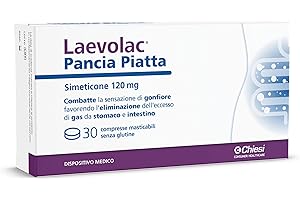 CHIESI FARMACEUTICI Laevolac Pancia Piatta - Per il Trattamento Sintomatico di Gonfiore Gastrointestinale, Flatulenza e Meteorismo, a Base di Simeticone, Senza Glutine - Confezione da 30 compresse masticabili