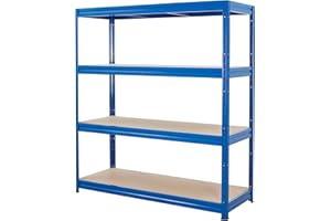 BiGDUG Heavy Duty Garage Shelving Unit - 600kg Per Shelf (2400kg Per Bay) - 177x160x60 cm - 4 Tier Storage Shelves - Blue - Shed Shelving