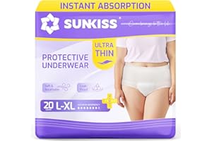 SUNKISS Spodnie dla kobiet na nietrzymanie moczu szczelne, jednorazowe majtki ciążowe i bielizna poporodowa, ultra cienkie i miękkie dopasowanie, maksymalna chłonność, rozmiar L/XL, 20 szt