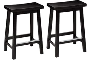 Amazon Basics Lot de 2 tabourets de comptoir de cuisine en bois massif noir, petit tabouret de bar et de salle à manger, montage facile, moderne, 61 cm de haut