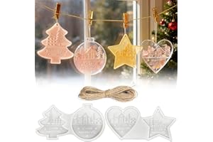 TZEKING 4 Pezzi Stampi Silicone Natale,Stampi per Ciondoli Natalizi Silicone,Stella,Cuore,Casa, Albero di Natale Pendenti con Fori,Resina Epossidica Stampi Pendente,Decorazioni per Albero di Natale