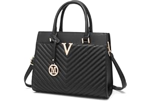 Miss Lulu Handbags for Women, Chic V-Quilted Ladies Top Handle Bags with Golden Hardware, Large PU Leather Tote for Work School Travel