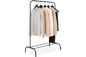 Relaxdays Wieszak na ubrania, wys. x gł.: 150 x 110 x 40 cm, z półką i drążkiem na ubrania, metal, stabilny, wieszak na garderobę, czarny