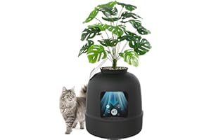 Lifewit Kuweta dla kota ze sztuczną rośliną i szufelką, ukryta kuweta z kontrolą zapachów i filtrem węglowym w salonie, sypialni, narożniku, Czarna