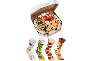 Rainbow Socks - Pizza Mix Mariscos Pepperoni Italiana - Mujer Hombre - 4 pares de Calcetines