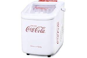 Salco Coca Cola Kostkarka do lodu – maszyna do lodu z 2 rozmiarami kostek – 10 kg dziennie – styl retro biały – przenośna kostkarka do koktajli, napojów i imprez