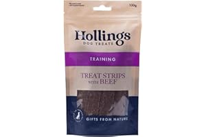 Hollings Treat Strips with Beef Dog Training Treats, 100% Natural, Air Dried Beef Strips for Adult Dogs, Gluten Free & High in Protein (100g)