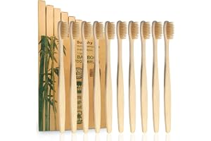10-pack beige bambutandborstar | Biologiskt nedbrytbara och komposterbara miljövänliga naturliga bambu-koltandborstar | BPA-fri mjuk borst trätandborste – 100 % återvunnen förpackning