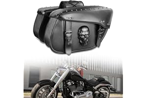 Quixofiber Motorbike Saddle Bags Waterproof Motorcycle Saddlebags 32L Large Capacity PU Leather Motorcycle Panniers 3D Skull Motorbike Hard Saddle Bags for Most Motorbike (Black)