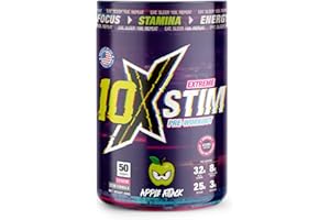 10X Athletic Stim Pre Workout Beta Alanine High Caffeine Creatine Sugar Free Vegan Low Calorie Various Flavours 600g 25/50 Servings (Apple Attack)