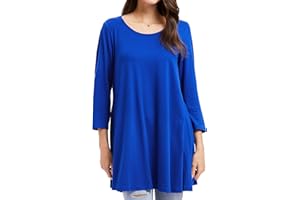 Enmain Damska tunika na co dzień top 3/4 długi rękaw długa bluzka damska swing tunika top luźna bluzka koszulka okrągły dekolt rozciągliwa wygodna wakacje