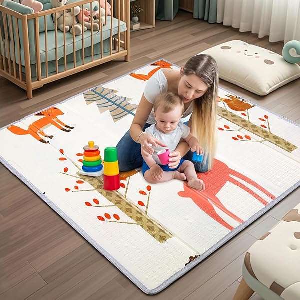 Tappeto Gioco Per Bambini TupTam 120x120 Cm - Imbottito, Design Boschi/Beige