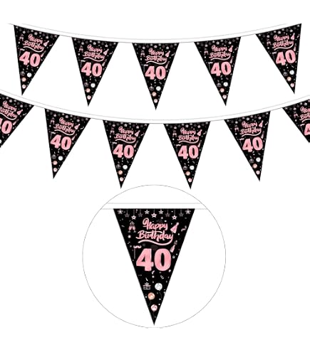 Florsol Wimpelkette „70“ – 4 M Lang, Pink-Silber-Schwarz, Glitzer-Deko Für 70. Geburtstag