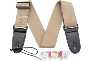 Derbway Sangle de Guitare Ceinture Croisée Rétro Réglable pour Guitare Acoustique électrique, Basse, Ukulélé avec 5PCS Pics de Guitare et Poche de Pics