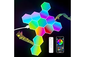 Kimimara Panneau LED Hexagonal Gaming Murale Lampe - 12 Pcs Smart Deco Music Sync Modulaires RGB Lights App Télécommande - Gaming Setup Hexagone Appliques Murales