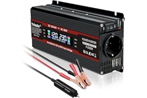 Yinleader Convertisseur 2000W 12V/24V à 230V LCD de Tension 1000W 1 Prise EU 2 Prises USB avec Allume-Cigarette