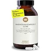 SUNDAY NATURAL Magnesium Complex – 240 Capsules – 400 mg per Day – Made from 7 Compounds: Magnesium Bisglycinate, Citrate, Ma