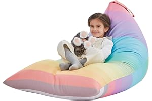 Nobildonna Sitzsack-Stuhlbezug für Kinder und Erwachsene, extra großer Sitzsack ohne Füllung, Plüschtierhalter und Organizer, Premium-Segeltuch, 250 l (Regenbogen)