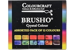 Brusho by Colourcraft BRU85000 Crystal Colour Assorted Pack of 12 Colours, 15 g, Orange,purple,turquoise,yellow