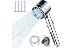 LENDOO Doccino per Doccia,Soffione Doccia Alta Pressione con tubo 1.5M 4 Modalità di Spruzzo Soffione Doccia Anticalcare con 4 Sostituibile Filtro Doccia con Potente de Pulverización y Pausa (Argento)