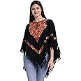 Zamour Kashmiri Women's Wool Poncho Shrug Top Embroidery with Silk Lining