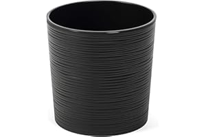 HAPPY FLOWER HappyFlower MultiProject | Blumentopf | Pflanzkübel | inkl. Einsatz | rund | Meißel-Optik | Übertöpfe (Schwarz, Durchmesser 19 cm/Höhe 19,5 cm)