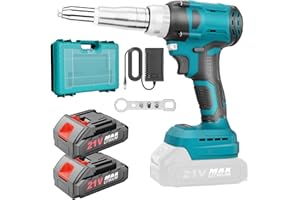 Yofuly Pistola Remachadora a Batería Compatible con Makita 21V Batería, Remachadora Electrica sin Escobillas con 2 Baterías, 20.000N Tuerca de Remache Automático incl. 3 Adaptadores