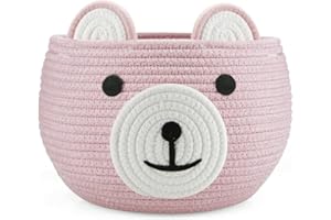 PandaEar Cesto in Corda di Cotone per Bambino, Cesto Regalo per Bambino, Organizzatore per Lenzuola da Nursery con Design Adorabile di Orso per Conservare gli Essenziali per Neonati (Rosa)