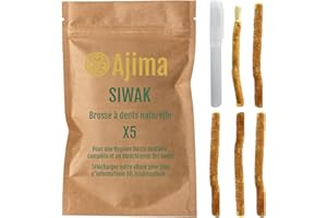 AJIMA Siwak Naturel 5X + Étui OFFERT* Miswak Brosse à Dents Naturelle en bois d'Araq Blanchiment Dentaire et Fraîcheur Nettoyante et Désinfectante - Zéro déchet Biodégradable