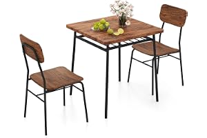 GIANTEX 3-delat matsalsset, köksbord med 2 inbyggda stolar, gallerrad hylla, böjd sits, böjt ryggstöd, metallram, kompakt des