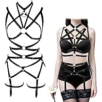 Set Reggiseno E Giarrettiera Punk - Imbracatura Gotica Per Halloween E Feste