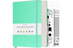 OFFIGIFT Notizbuch A5 Dotted, Hardcover Tagebuch mit 312 Nummerierten Seiten, 100g/m² Tintenfestes Papier Gepunktete Notizbücher mit Registerseiten, Tagebuch für Erwachsene, 14,5 x 21,5 cm, Blaugrün