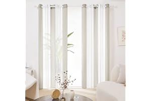 Deconovo - Tende Soggiorno e Camera da Letto Semi-Trasparenti 2 Pezzi, Tenda Finestra Moderne con Occhielli, Modello Bianco+Lino, 140x290 CM (Larghezza x Altezza)
