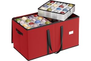 SONGMICS Large Christmas Decoration Storage Box, Dual Zippers, Stackable Christmas Storage Container with Lid, 8 Trays, 600D Oxford, 7.6 cm 128 Slots, Cherry Red RFB035R01