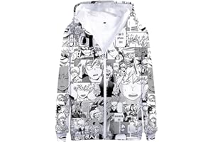 YIMIAO Hombre Niño My Hero Academia Cremallera Sudadera con Capucha Japonesa Anime Impresión 3D Hombre Hoodie Ropa Deportiva Mangas largas Zip Pullover Mujer Chaqueta