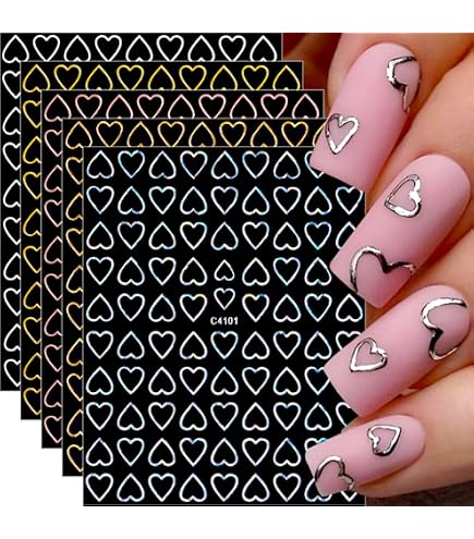 7 Blätter Valentinstag-Nagelsticker Mit Herzen, Sternen & Mond - Selbstklebend & Glitzernd