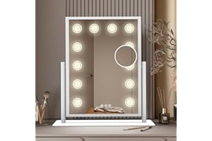 YOSHOOT Hollywood Specchio da trucco con luci, specchio da trucco con 3 modalità di luce colorata, ingrandimento 10x, controllo touch a 360°, specchio da toeletta per stanza in polvere e camera da